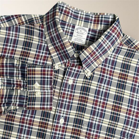 Brooks Brothers Regent Blue Cream Check Non Iron Supima Cotton Shirt Men's XL - Picture 1 of 8